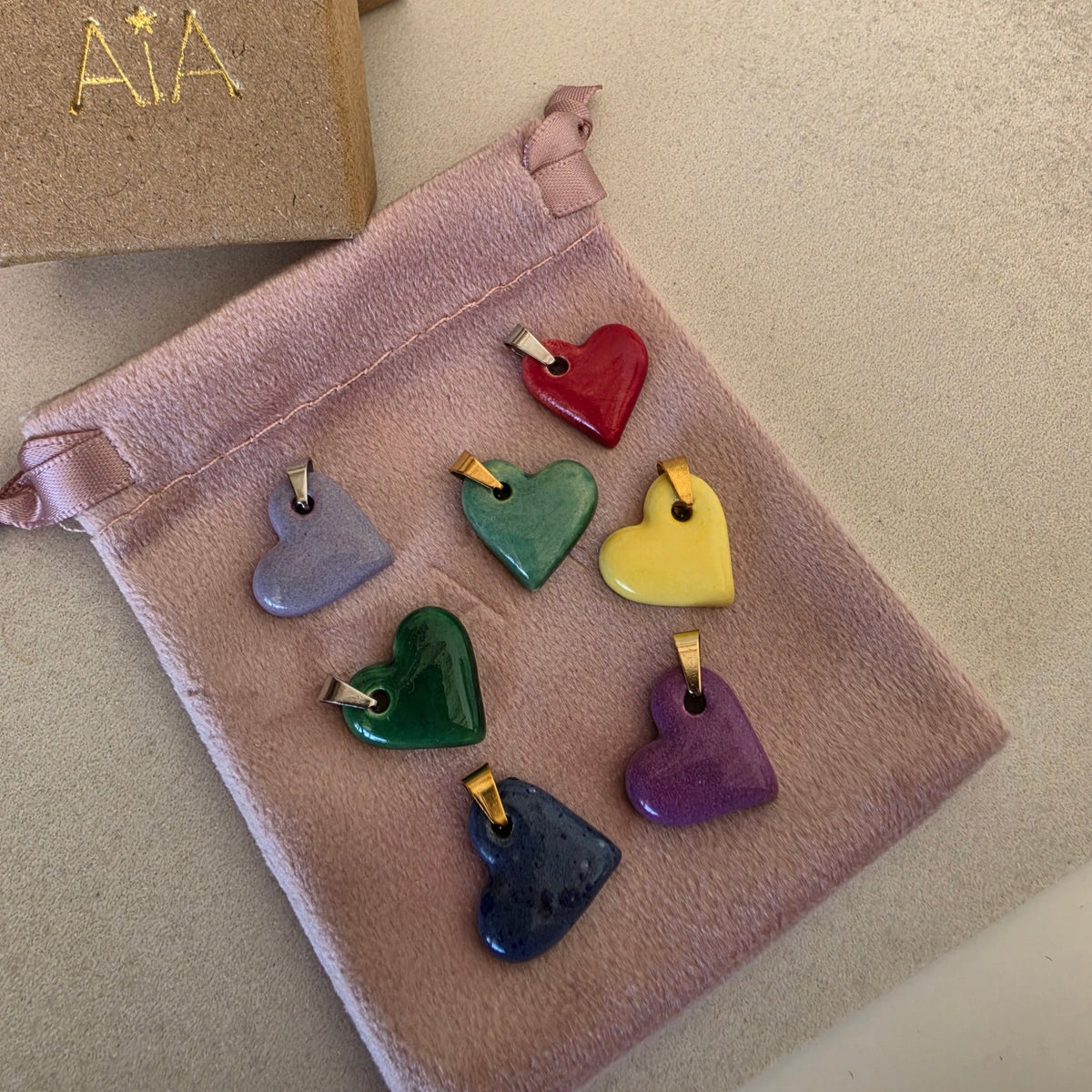 Colgante corazón de cerámica esmaltada - Aiabijoux