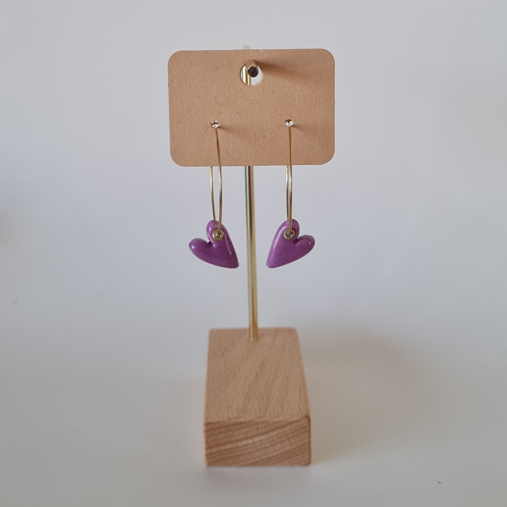 Pendientes de aro fino con corazón de cerámica esmaltada - Aiabijoux