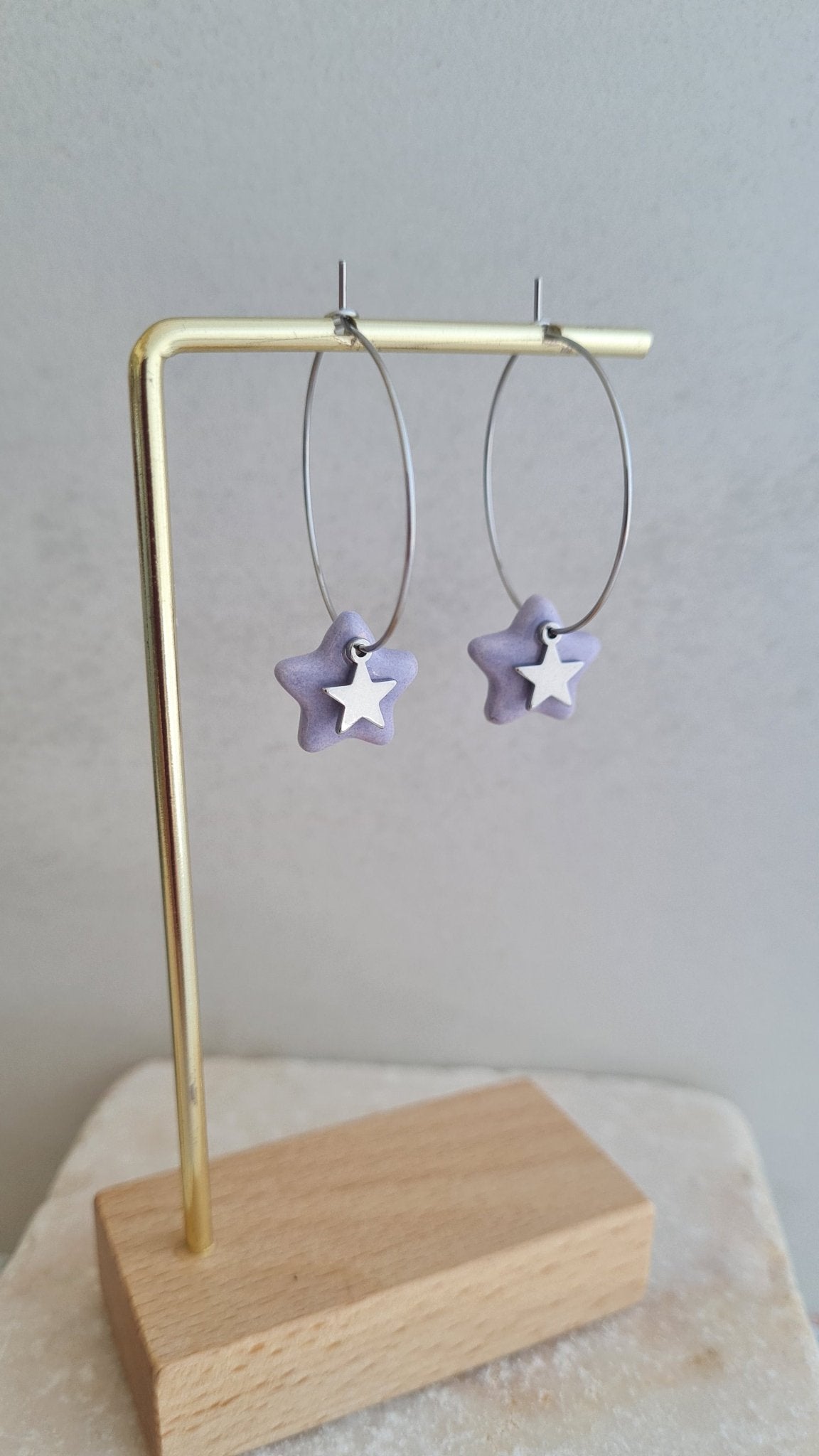 Pendientes de aro fino con estrella de cerámica esmaltada - Aiabijoux